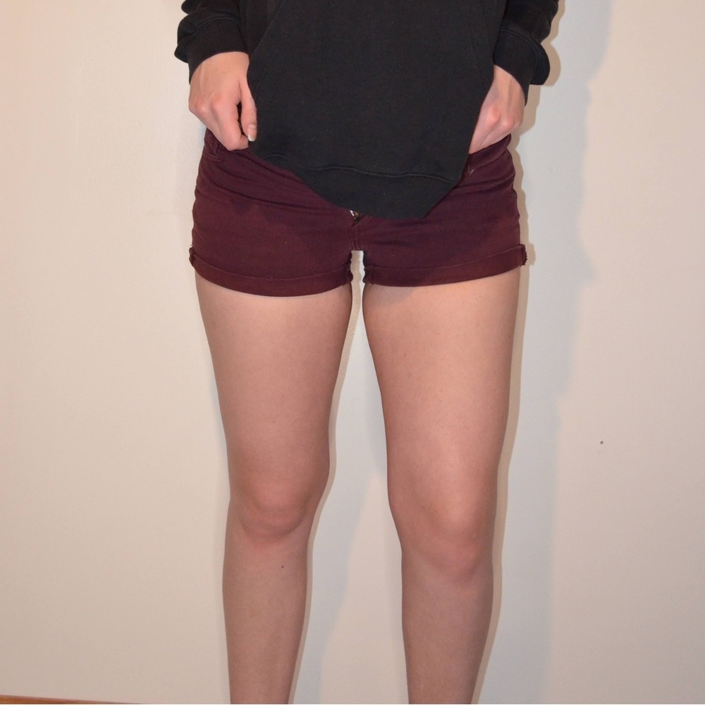 American Eagle Maroon High Rise Shortie Jean Shorts